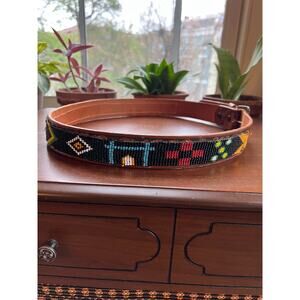 Vintage Handmade Genuine Leather Beaded Belt Size 34-38"